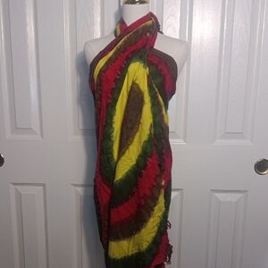 Tie-Dye Sarong Cover-Up in Yellow, Red & Green